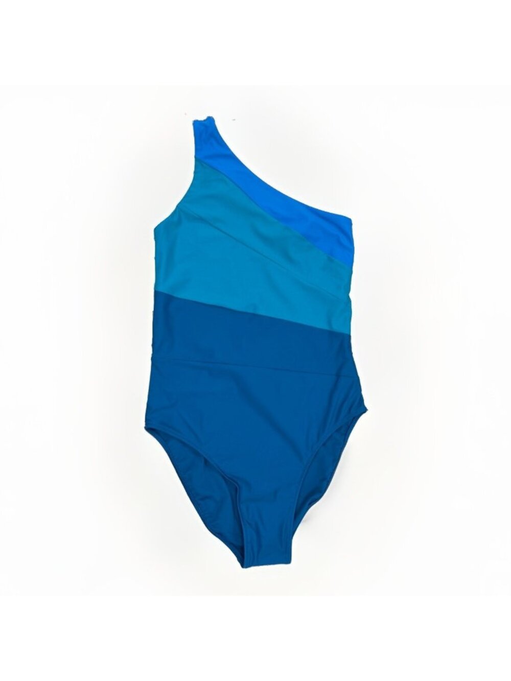 Quince Italian One Shoulder One-Piece Swimsuit size 8 Aqua/Blue Ombre Stripe